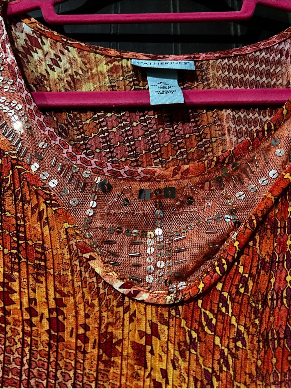Catherines Red-Orange Printed Sequin-Trim Tunic - Picture 2 of 6